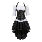 Steampunk Corset Dress Gothic PU Leather Corset Crop Top Renaissance Blouse With Burlesque Skirt Three-Pieces Set Pirate Costume