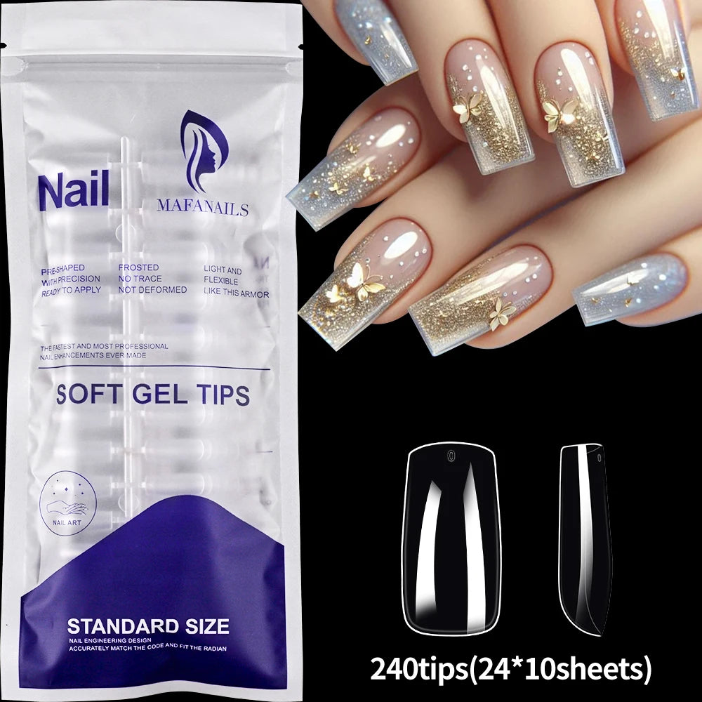 240/120pcs 8 Styles Clear Soft Gel Fake Nail Tips Full Cover Long Square Almond Acrylic Press On Nails Extension Nail Salon Tool