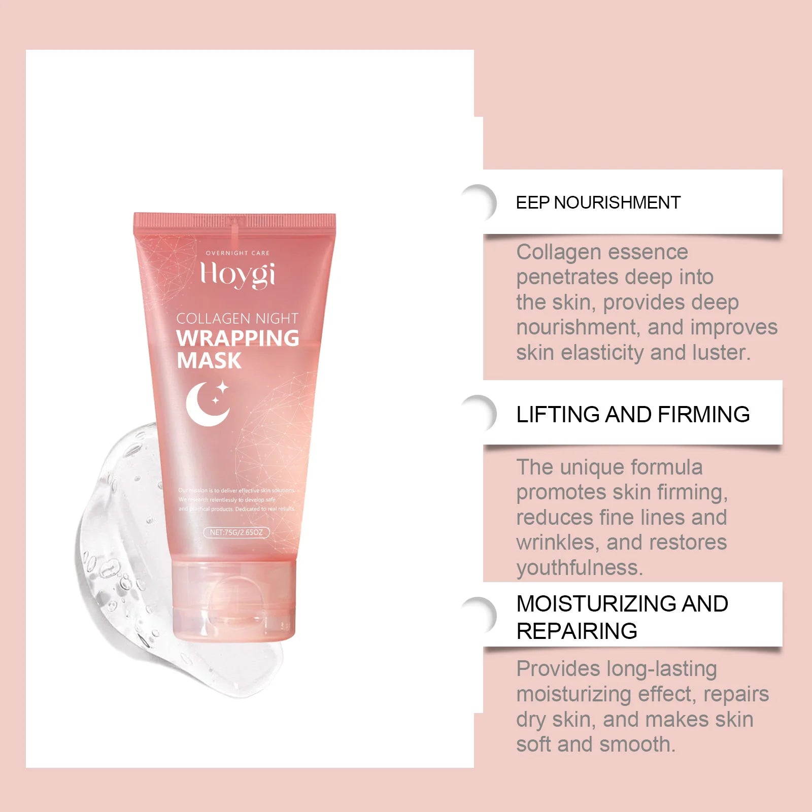 HOYGI Collagen Peel Off Facial Mask Set Night Wrapping Mask Deeply Hydrates Mask Face Anti Wrinkle Lifting Skin Care Masks