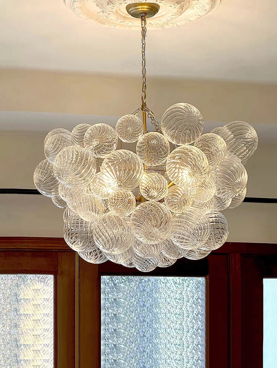 Mid century ribbed glass pendant light clear Glass Bubble ball lamp for dining room Restaurant Foyer Suspension Country lamp