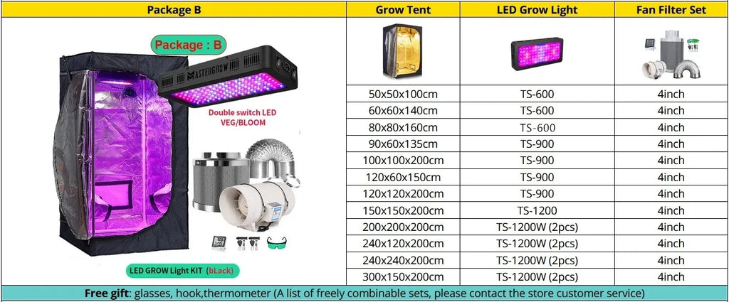 Grow Tent Growbox Hydroponics Growing System Led Grow Plant Lights Full Kits High PPFD 4Inch Duct Fans Activated Carbon Filter