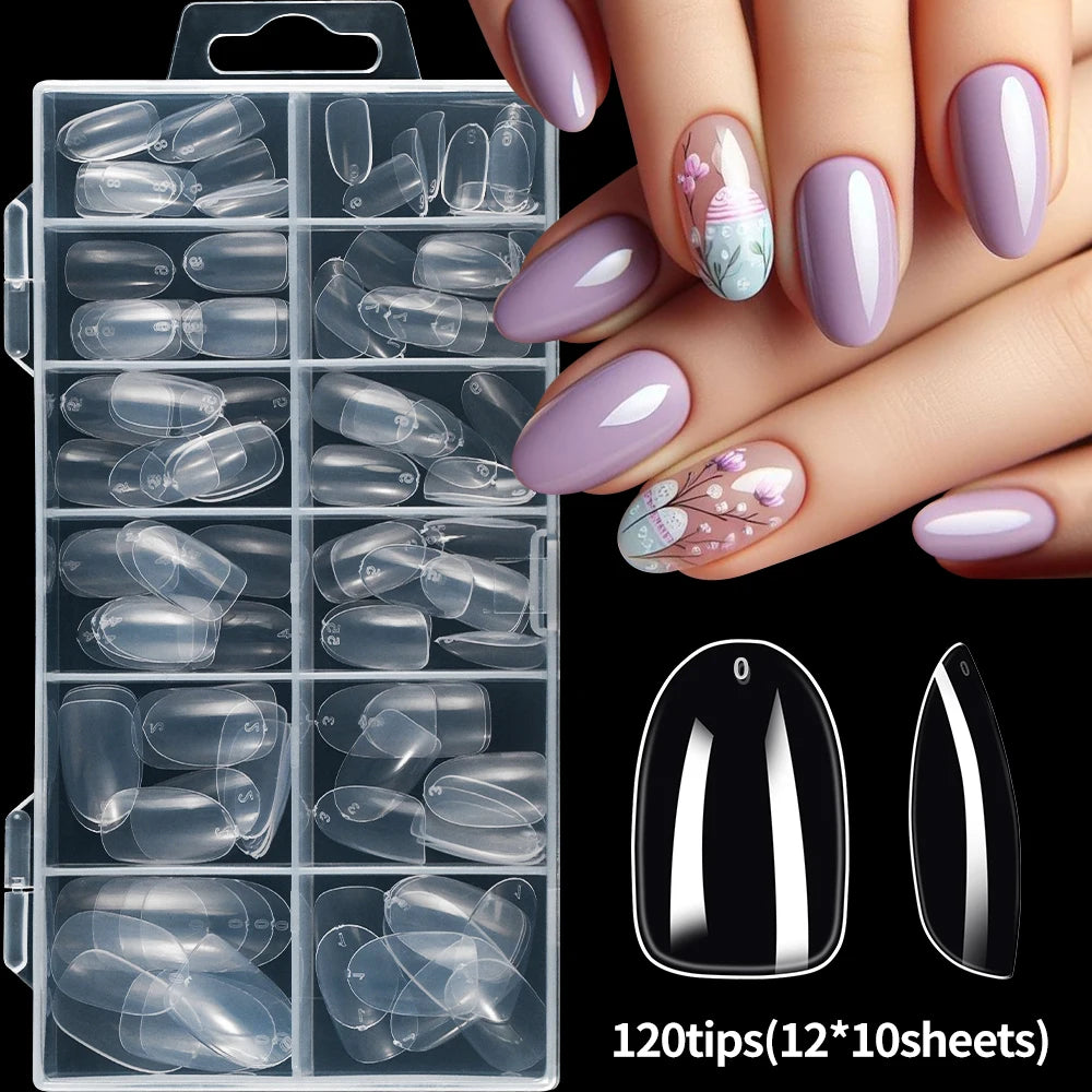 240/120pcs 8 Styles Clear Soft Gel Fake Nail Tips Full Cover Long Square Almond Acrylic Press On Nails Extension Nail Salon Tool