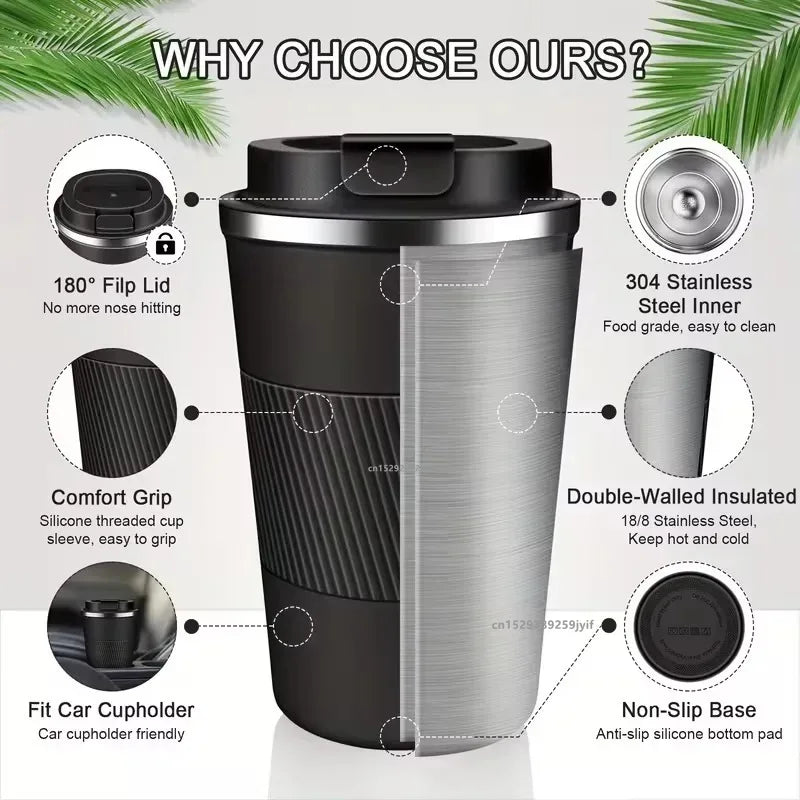 304 Stainless Steel Coffee Mug Insulated Travel Tumbler Leak-proof Thermal Cup for Hot Cold Drinks Portable Coffee Cup with Lid