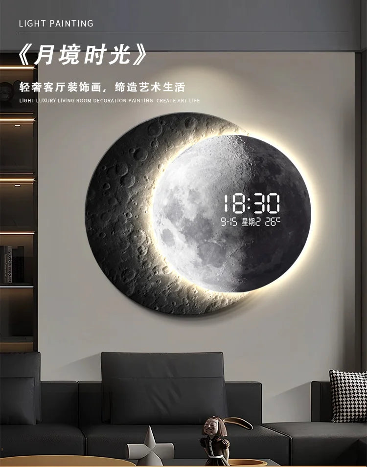 Advanced sense 2025 TV background wall light luxury moon sofa with clock living room circular porch mural lamp