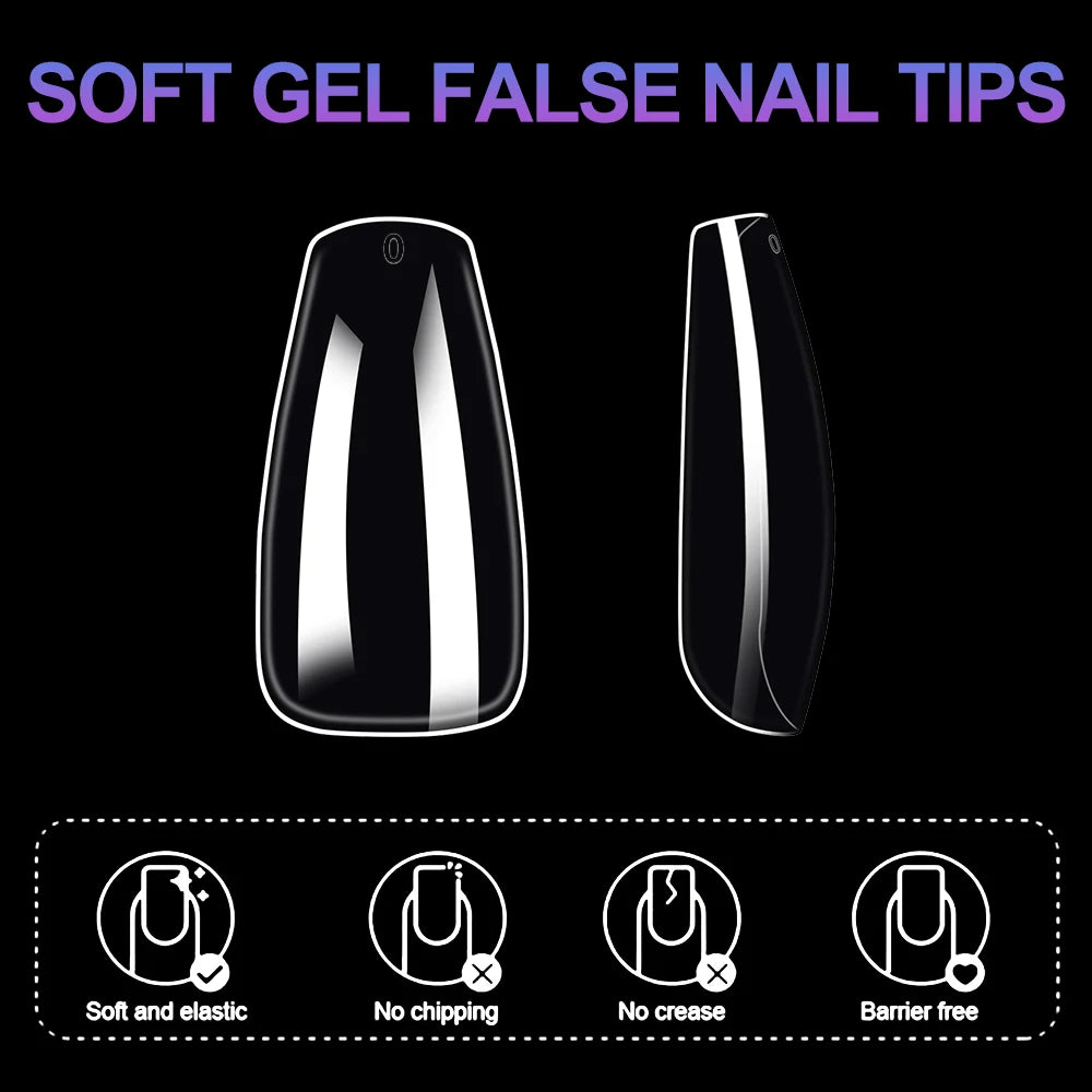 240/120pcs 8 Styles Clear Soft Gel Fake Nail Tips Full Cover Long Square Almond Acrylic Press On Nails Extension Nail Salon Tool