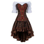Steampunk Corset Dress Gothic PU Leather Corset Crop Top Renaissance Blouse With Burlesque Skirt Three-Pieces Set Pirate Costume