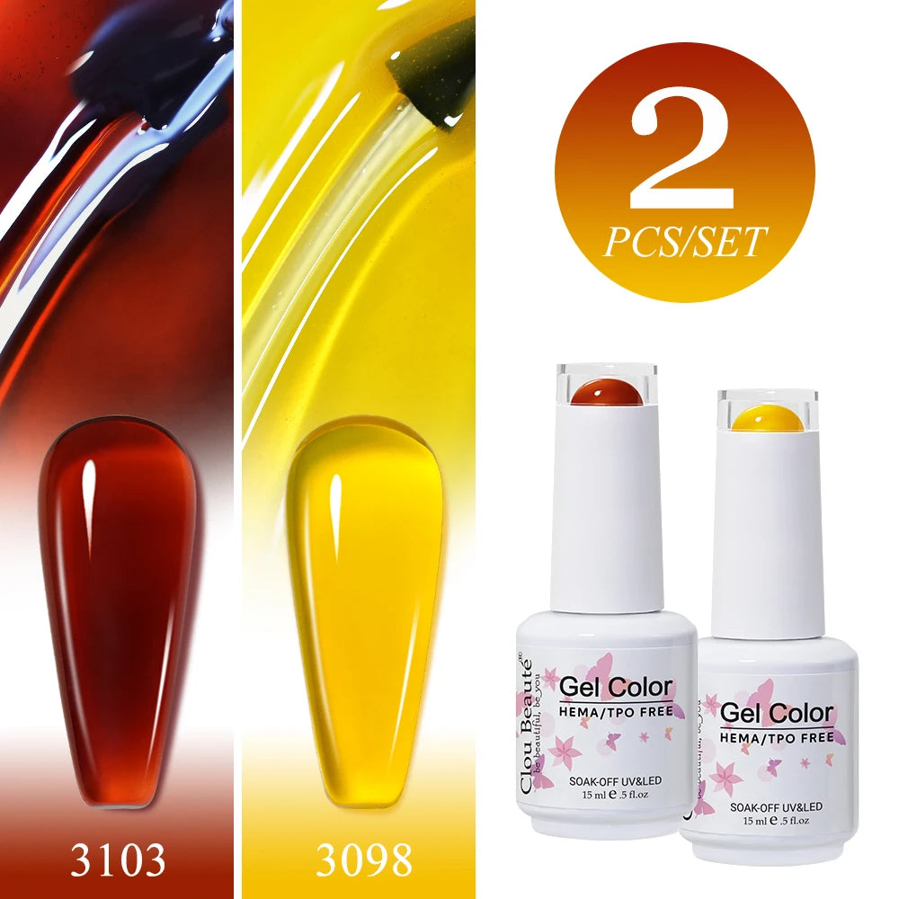 Clou Beaute 2pcs Translucent Pink Ruby Red Color Nail Gel Semi-Permanent Varnish Jelly Gel Nail Varnish French Nail Art 15ml