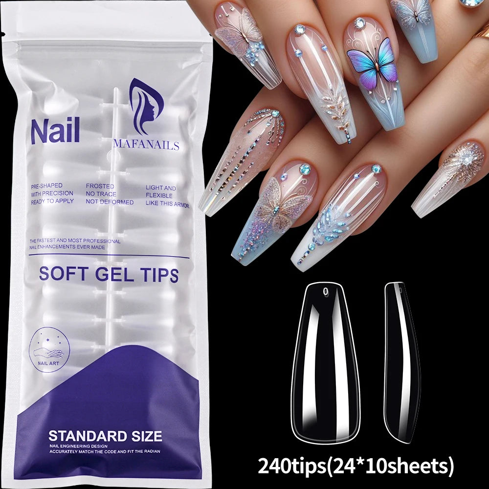 240/120pcs 8 Styles Clear Soft Gel Fake Nail Tips Full Cover Long Square Almond Acrylic Press On Nails Extension Nail Salon Tool