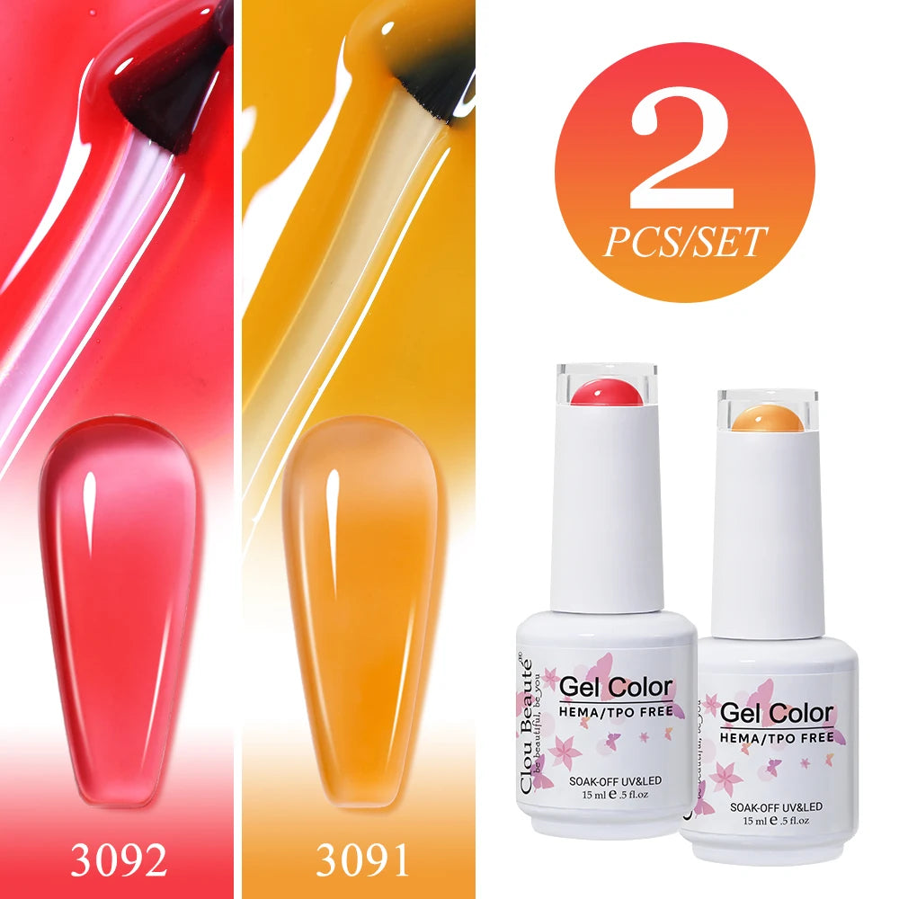 Clou Beaute 2pcs Translucent Pink Ruby Red Color Nail Gel Semi-Permanent Varnish Jelly Gel Nail Varnish French Nail Art 15ml