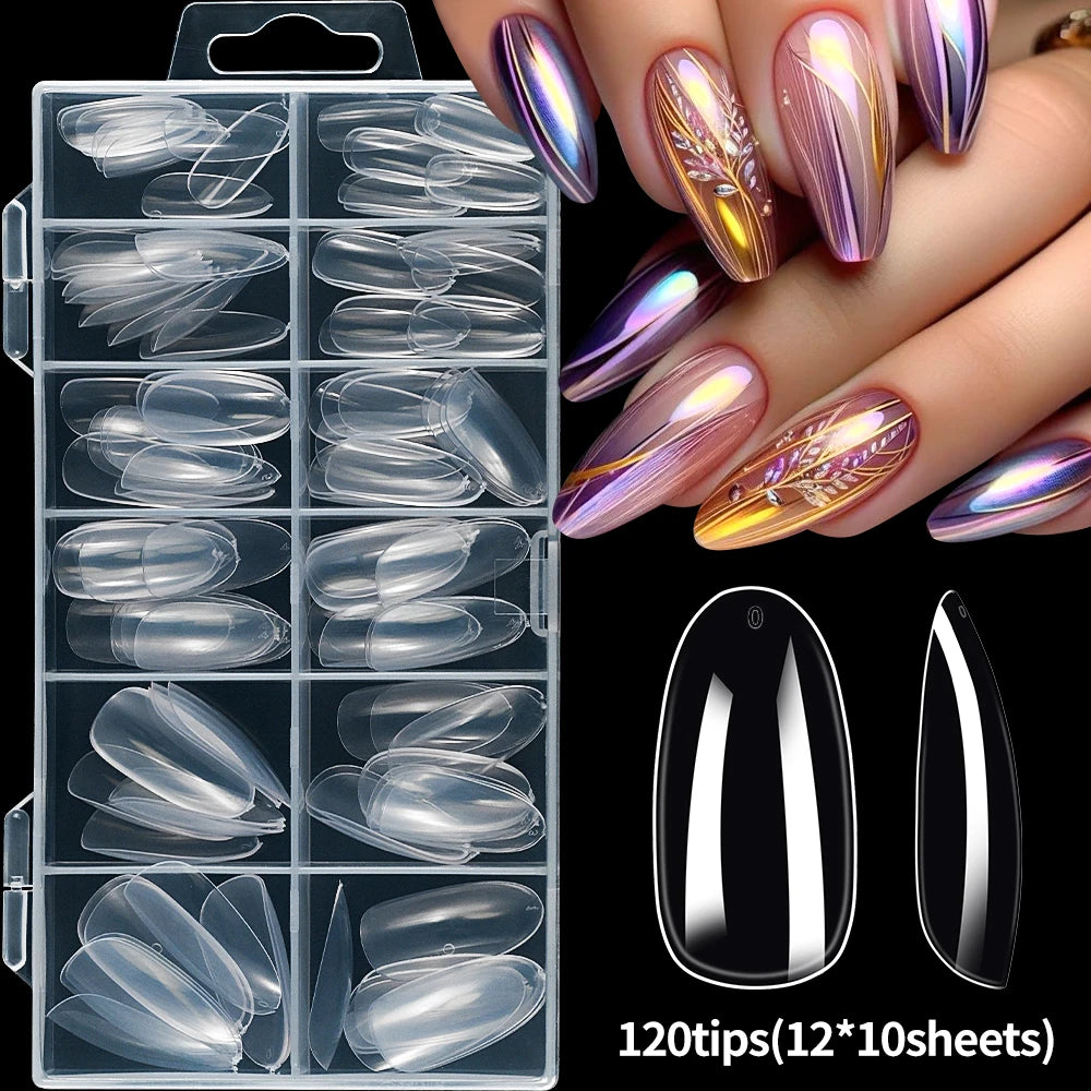 240/120pcs 8 Styles Clear Soft Gel Fake Nail Tips Full Cover Long Square Almond Acrylic Press On Nails Extension Nail Salon Tool
