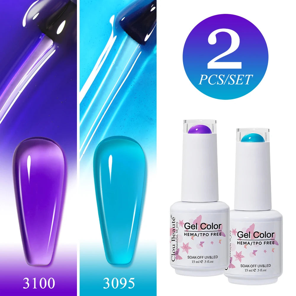 Clou Beaute 2pcs Translucent Pink Ruby Red Color Nail Gel Semi-Permanent Varnish Jelly Gel Nail Varnish French Nail Art 15ml
