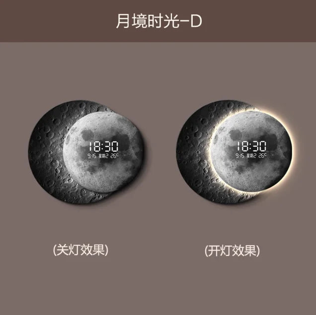 Advanced sense 2025 TV background wall light luxury moon sofa with clock living room circular porch mural lamp