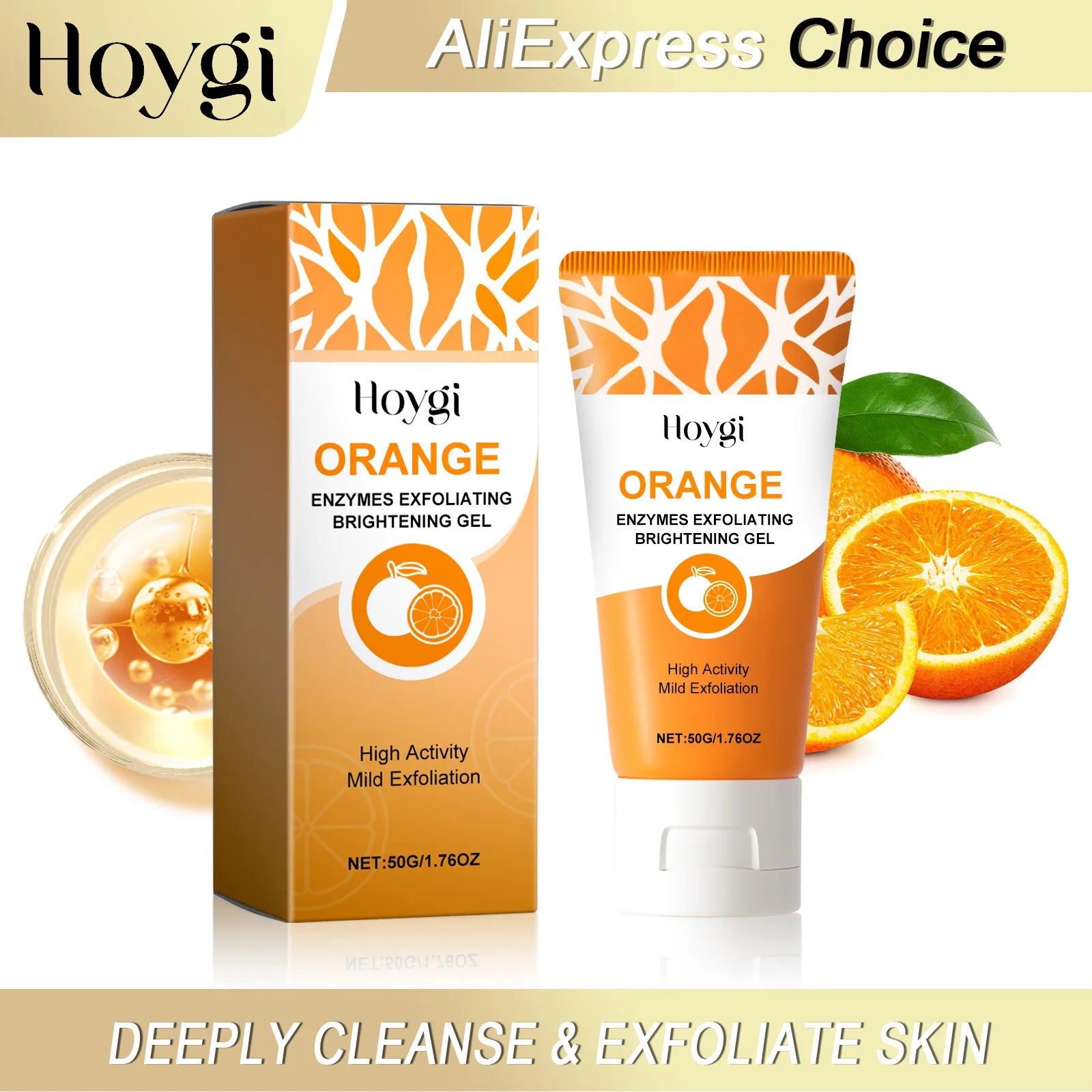 HOYGI Orange Exfoliating Gel Gentle Cleansing Dead Spot Remover Reduce Blackheads Smooth Brightening for All Skin Types Care