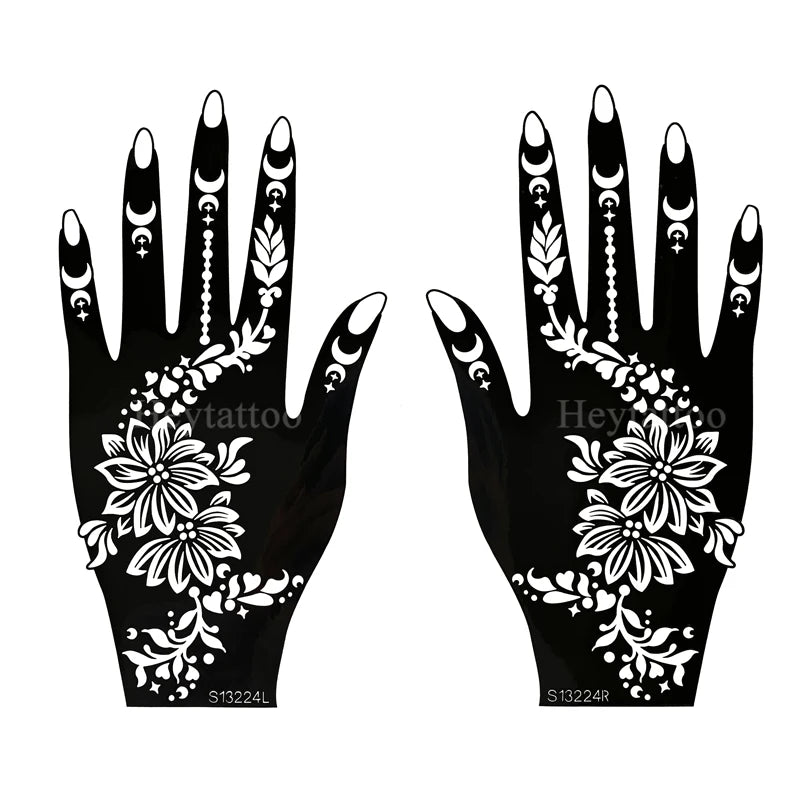 Flower Pattern Tattoo Stencils for Women Hollow Henna Tattoo Stencils for Hand Fingers Reusable Tattoo Templates Tattoo Tools