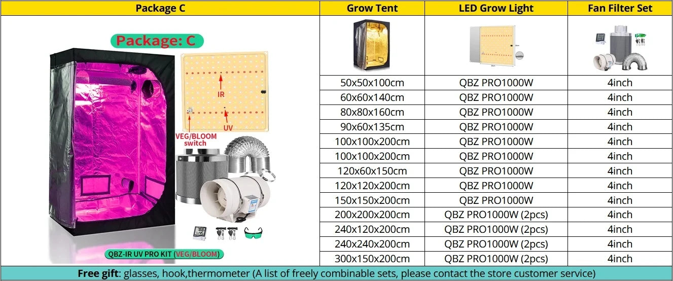 Grow Tent Growbox Hydroponics Growing System Led Grow Plant Lights Full Kits High PPFD 4Inch Duct Fans Activated Carbon Filter