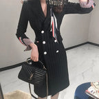 Elegant Stripe Double-Breasted Waist-Cinching Jacket Korean Style Slim Fit Single-Breasted Coat New Hot Sale Of The Season Fashi