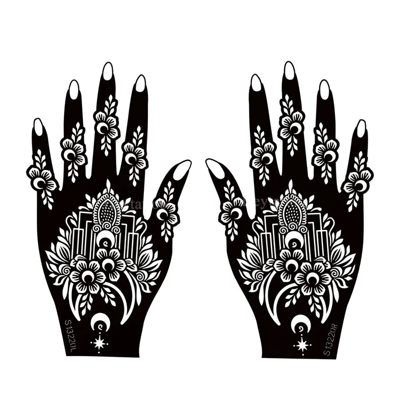 Flower Pattern Tattoo Stencils for Women Hollow Henna Tattoo Stencils for Hand Fingers Reusable Tattoo Templates Tattoo Tools