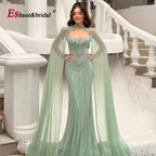 Elegant Mermaid Evening Dress for Women with Cape Sleeves 2026 Dubai Arabia Beads Long Formal Prom Wedding Party Gown Customized