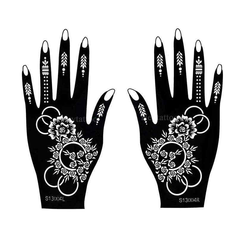 Flower Pattern Tattoo Stencils for Women Hollow Henna Tattoo Stencils for Hand Fingers Reusable Tattoo Templates Tattoo Tools