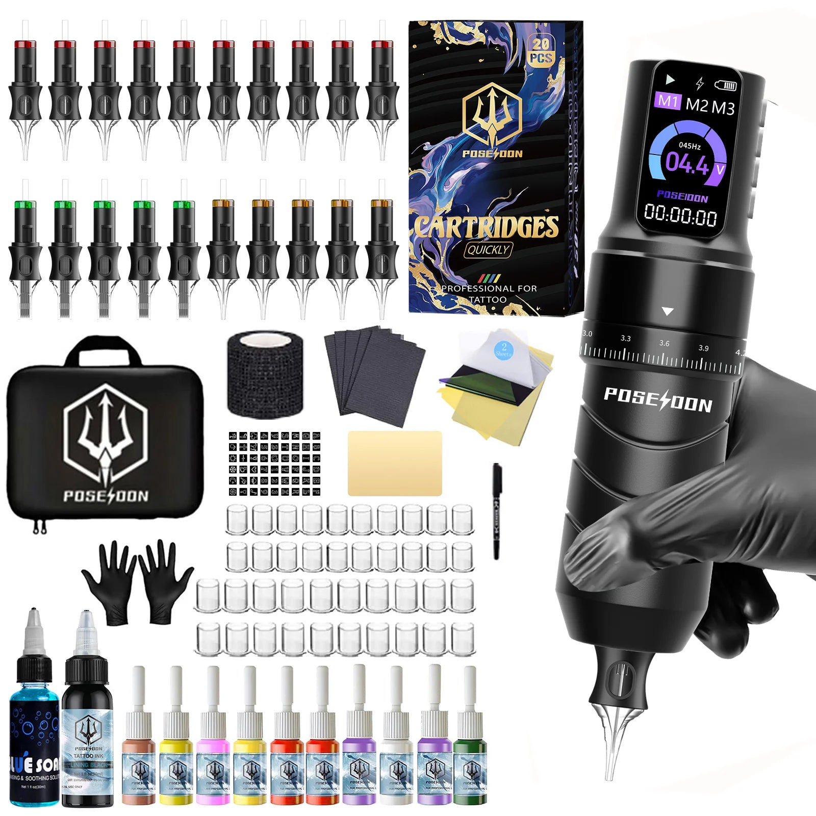 POSEIDON Tattoo Kit V5 High Quality Tattoo Pen Kit For Permanent Makeup Tattoo Machine Kit Wireless Power Supply Tattoo Gun Kit