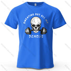 Fitness Skull Motivated Printed Men's T-Shirt 100% Cotton Oversized Gym Graphic Tees for Women Tops Tees Casual Streetwear