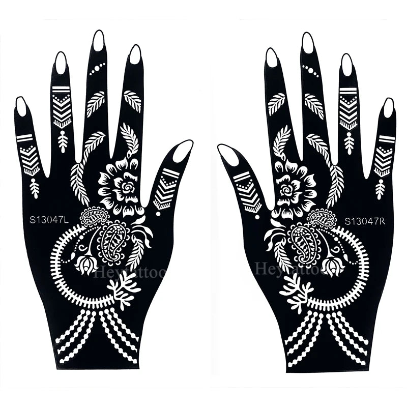 Flower Pattern Tattoo Stencils for Women Hollow Henna Tattoo Stencils for Hand Fingers Reusable Tattoo Templates Tattoo Tools