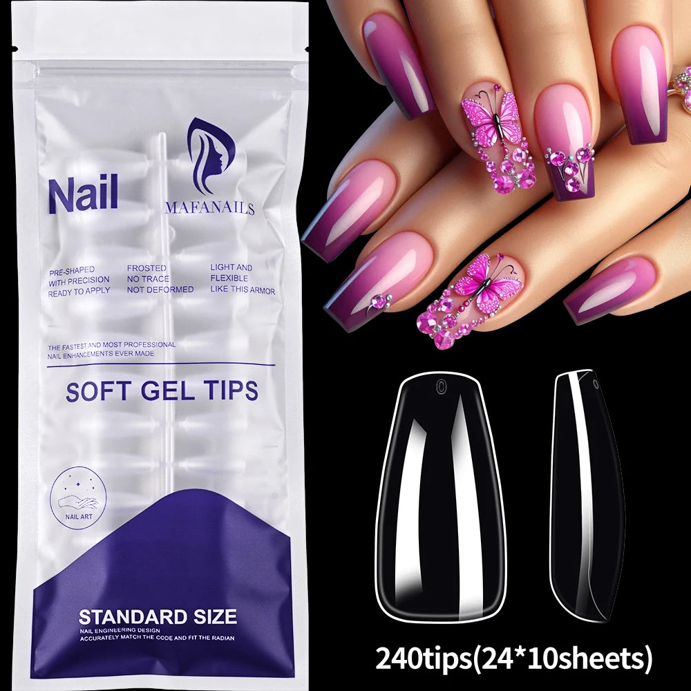 240/120pcs 8 Styles Clear Soft Gel Fake Nail Tips Full Cover Long Square Almond Acrylic Press On Nails Extension Nail Salon Tool