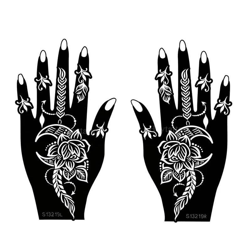 Flower Pattern Tattoo Stencils for Women Hollow Henna Tattoo Stencils for Hand Fingers Reusable Tattoo Templates Tattoo Tools