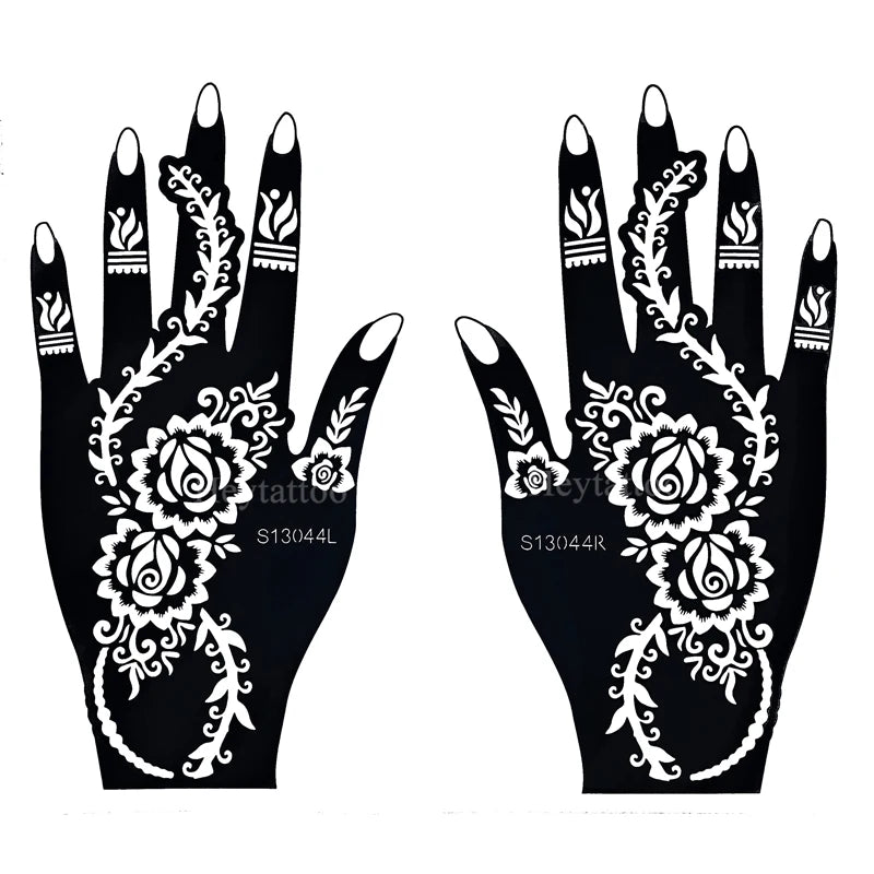 Flower Pattern Tattoo Stencils for Women Hollow Henna Tattoo Stencils for Hand Fingers Reusable Tattoo Templates Tattoo Tools