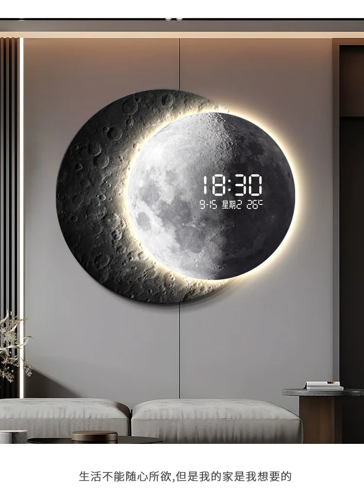 Advanced sense 2025 TV background wall light luxury moon sofa with clock living room circular porch mural lamp