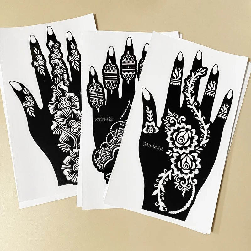 Flower Pattern Tattoo Stencils for Women Hollow Henna Tattoo Stencils for Hand Fingers Reusable Tattoo Templates Tattoo Tools