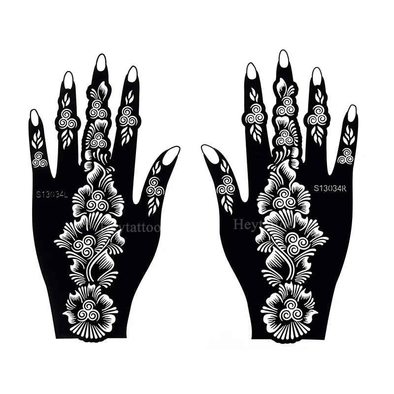Flower Pattern Tattoo Stencils for Women Hollow Henna Tattoo Stencils for Hand Fingers Reusable Tattoo Templates Tattoo Tools