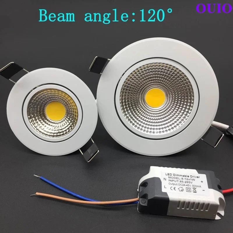 Super Bright Recessed Dimmable LED Downlights 5W 7W 9W 12W 15W 20W COB Rotating Ceiling Spot Lights AC85~265V Background Lamps