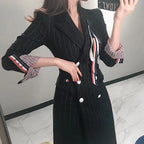 Elegant Stripe Double-Breasted Waist-Cinching Jacket Korean Style Slim Fit Single-Breasted Coat New Hot Sale Of The Season Fashi