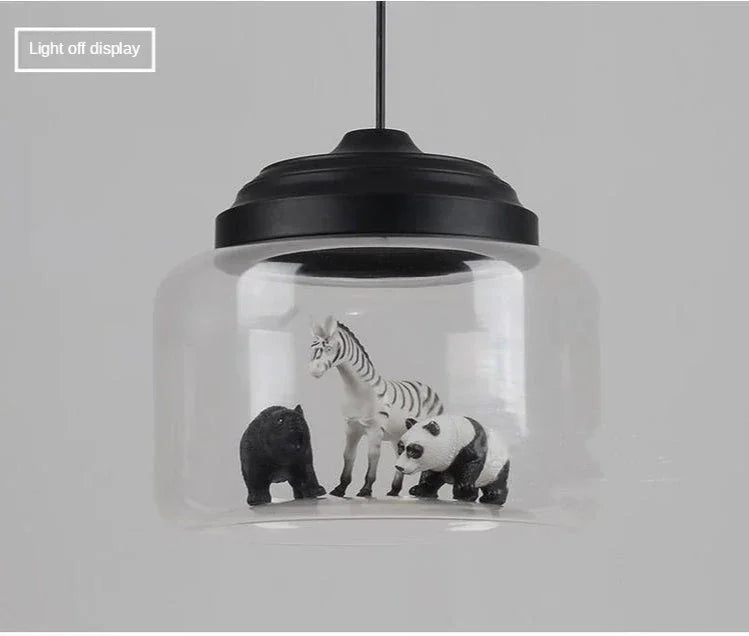 Modern Stylish Glass jar-shaped animal figurine LED Pendant Light Art Creative Lamps for Living Room Home Decoration Chandeliers