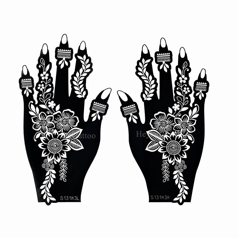 Flower Pattern Tattoo Stencils for Women Hollow Henna Tattoo Stencils for Hand Fingers Reusable Tattoo Templates Tattoo Tools