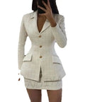 Elegant Women Suit Modern Style Single Breasted Peaked Lapel Fashion Outfit Two Piece Slim Chic Stylish Female Outfit Set