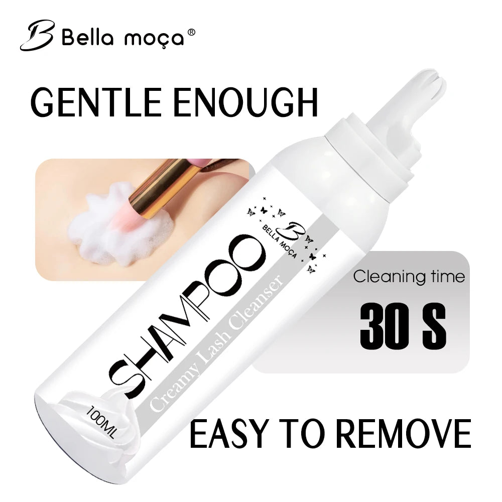Bella moça 2pcs Lash Foam Mousse Cleansing Shampoo for Eyelash Extension 100ML Cream Mousse Makeup False Lashes Clean