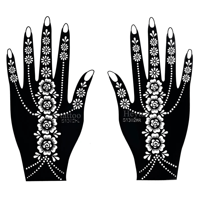Flower Pattern Tattoo Stencils for Women Hollow Henna Tattoo Stencils for Hand Fingers Reusable Tattoo Templates Tattoo Tools