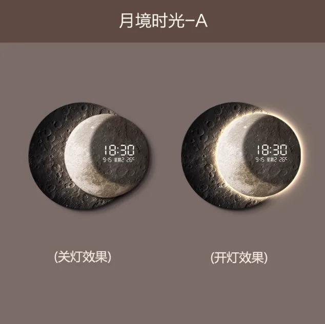 Advanced sense 2025 TV background wall light luxury moon sofa with clock living room circular porch mural lamp