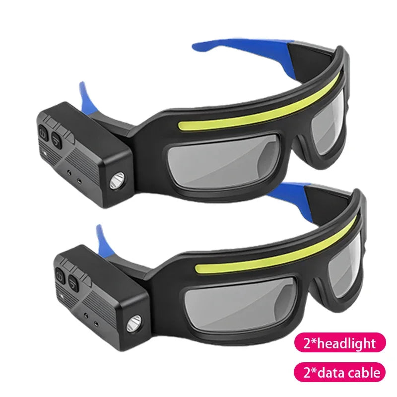 2 in 1 Headlamp Glasses 90 Degree Rotation Gesture Control System 5 Lighting Modes Waterproof Car Repair Outdoor Work Emergency