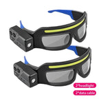 2 in 1 Headlamp Glasses 90 Degree Rotation Gesture Control System 5 Lighting Modes Waterproof Car Repair Outdoor Work Emergency