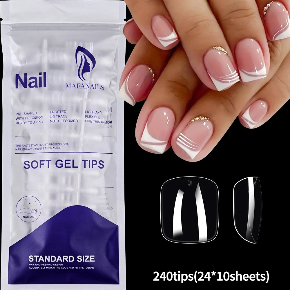 240/120pcs 8 Styles Clear Soft Gel Fake Nail Tips Full Cover Long Square Almond Acrylic Press On Nails Extension Nail Salon Tool