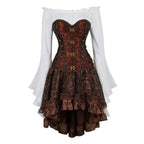 Steampunk Corset Dress Gothic PU Leather Corset Crop Top Renaissance Blouse With Burlesque Skirt Three-Pieces Set Pirate Costume
