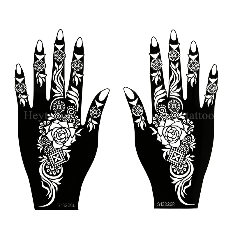 Flower Pattern Tattoo Stencils for Women Hollow Henna Tattoo Stencils for Hand Fingers Reusable Tattoo Templates Tattoo Tools