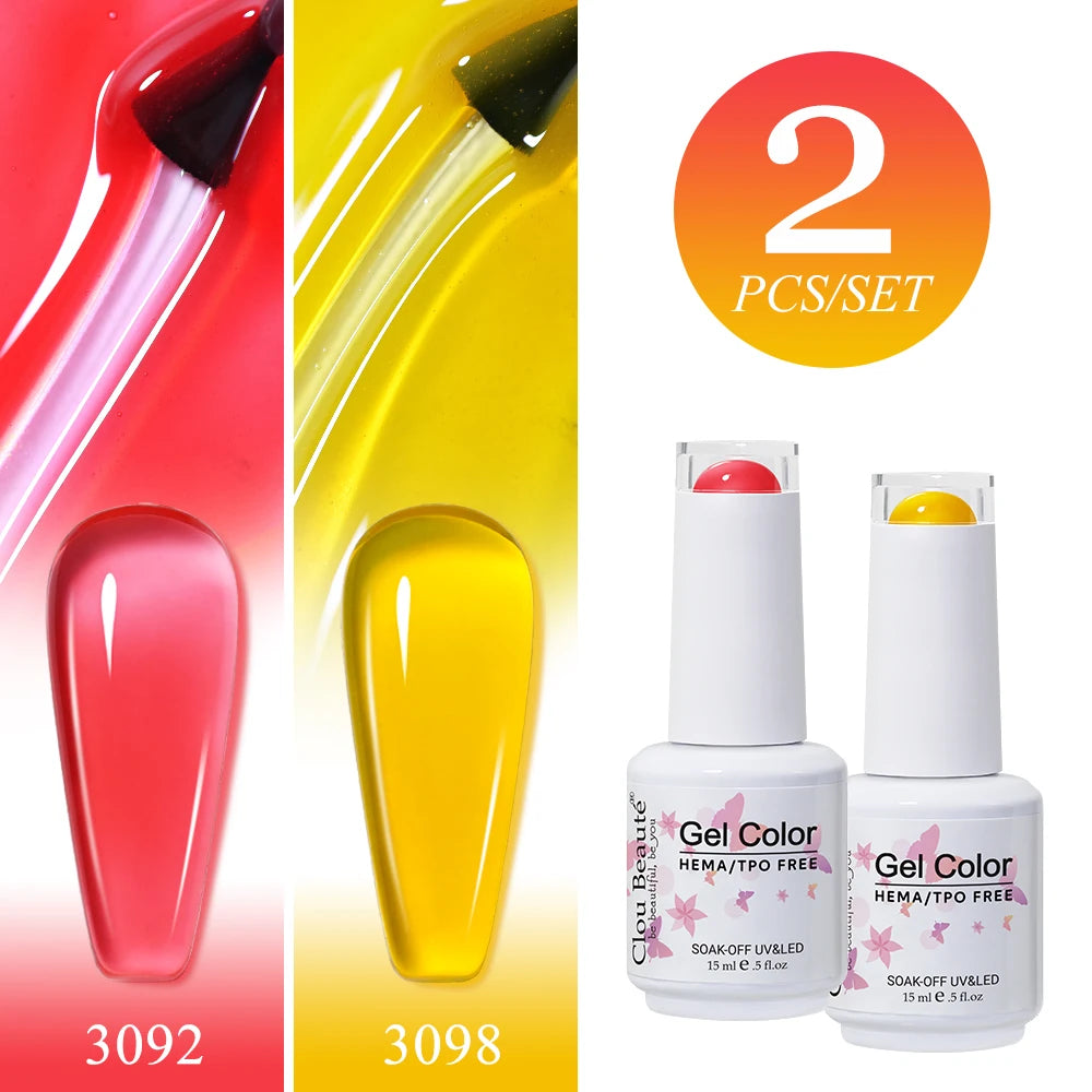 Clou Beaute 2pcs Translucent Pink Ruby Red Color Nail Gel Semi-Permanent Varnish Jelly Gel Nail Varnish French Nail Art 15ml