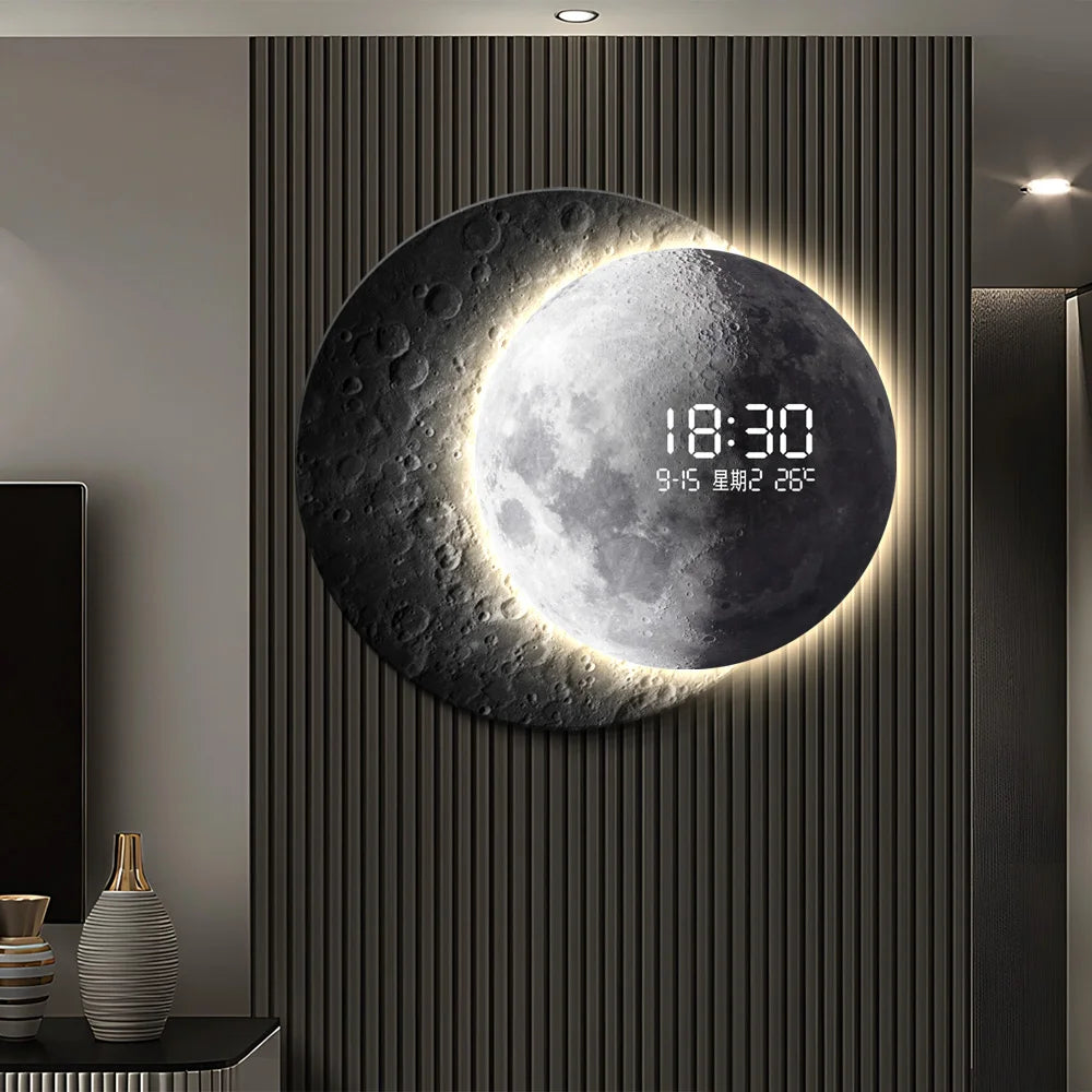 Advanced sense 2025 TV background wall light luxury moon sofa with clock living room circular porch mural lamp