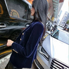 New Spring Fashion Women Midnight Navy Slim Velvet Blazer Office Lady Double Breasted Suit Jacket Coat Female Party Clothes Gift