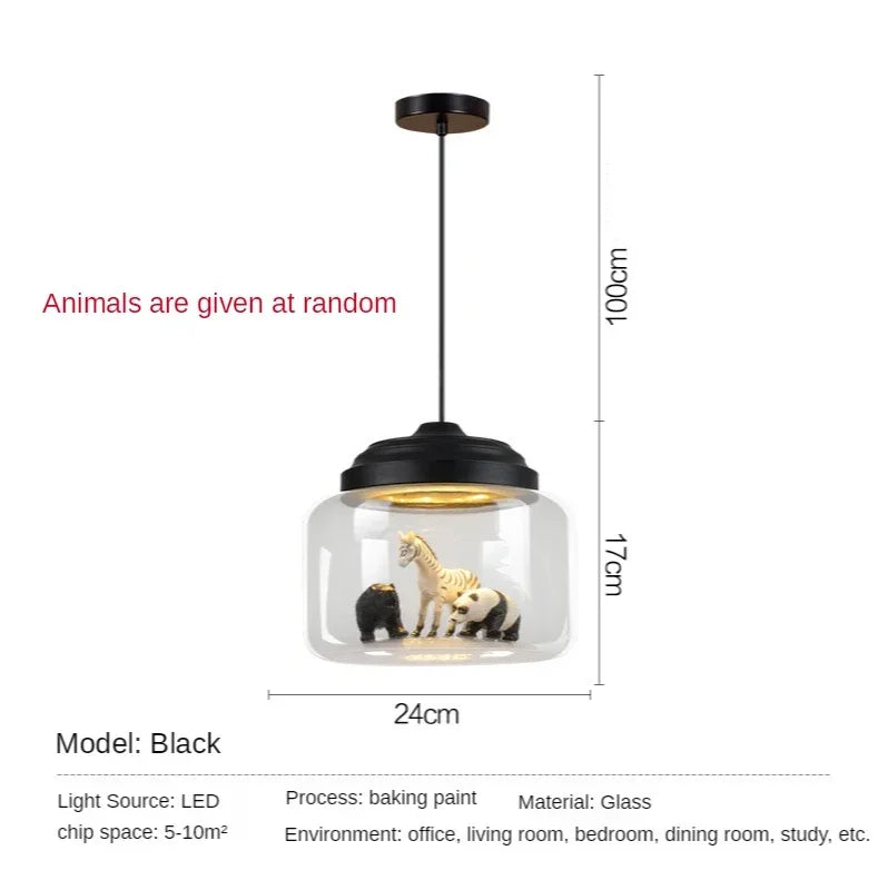 Modern Stylish Glass jar-shaped animal figurine LED Pendant Light Art Creative Lamps for Living Room Home Decoration Chandeliers