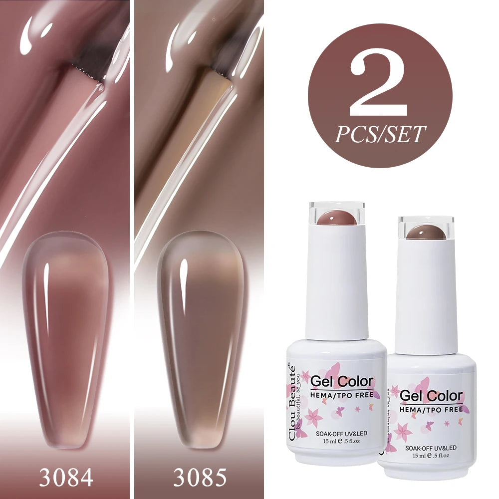 Clou Beaute 2pcs Translucent Pink Ruby Red Color Nail Gel Semi-Permanent Varnish Jelly Gel Nail Varnish French Nail Art 15ml